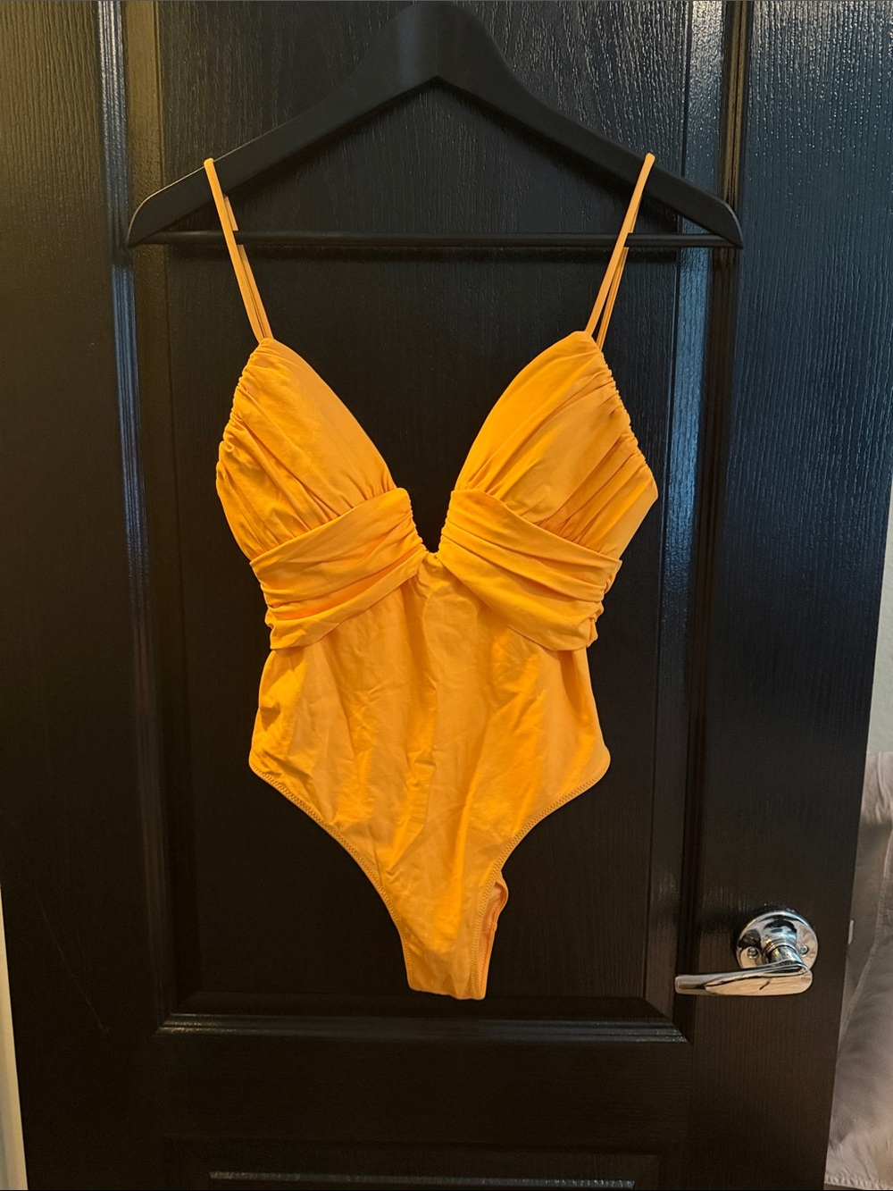 Zara Vibrant Orange Ruched One-Piece Swimsuit